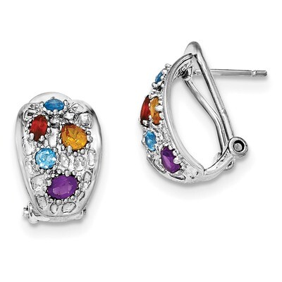 Sterling Silver Rhodium-plated Amethyst Blue Topaz Garnet Citrine Omega Back Earrings Sterling Silv…
