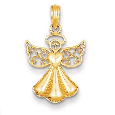 Guardian Angel with Heart Pendant 14k Gold Polished &amp; Textured D4420, MPN: D4420, 637218156788
