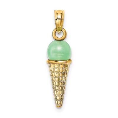 Satin Polished Green Bead Ice Cream Cone Pendant 14k Gold K7310, MPN: K7310, 637218126873