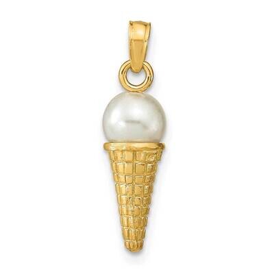 Satin Polished White Bead Ice Cream Cone Pendant 14k Gold K7308, MPN: K7308, 63721810679