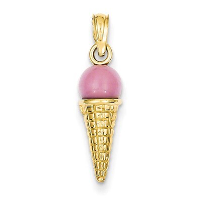 Satin Polished 3-Dimensional Ice Cream Cone Charm 14k Gold YC257, MPN: YC257, 637218126859