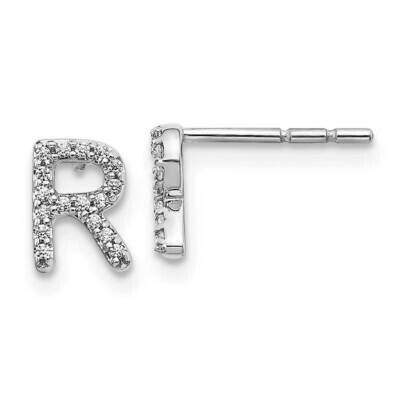 Initial R Earrings 14k White Gold Diamond EM4169R-010-WA, MPN: EM4169R-010-WA, 883957376561