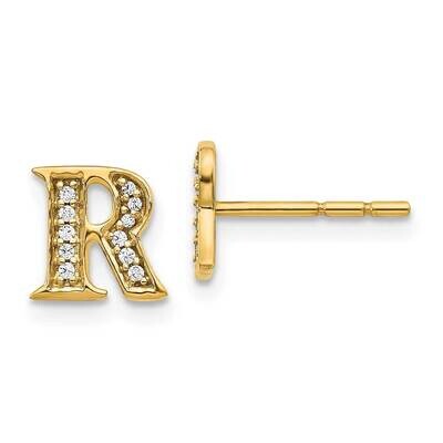 Initial R Earrings 14k Gold Diamond EM4170R-008-YA, MPN: EM4170R-008-YA, 883957261867