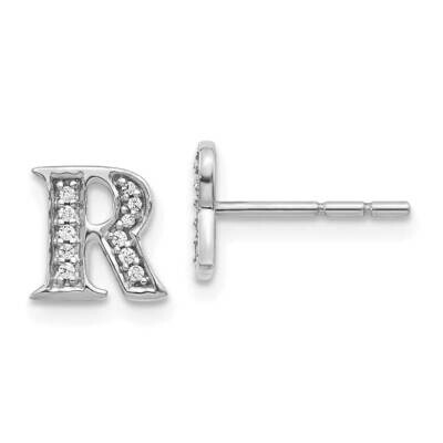 Initial R Earrings 14k White Gold Diamond EM4170R-008-WA, MPN: EM4170R-008-WA, 883957261799