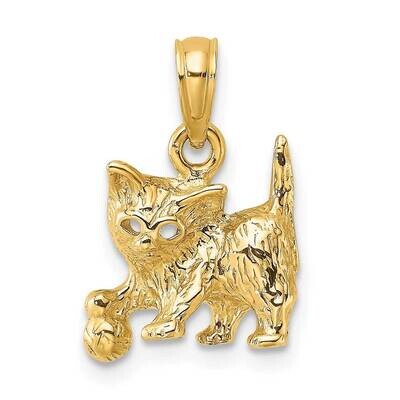 Cat with Ball Charm 14k Gold 2-D K6445, MPN: K6445, 637218000302
