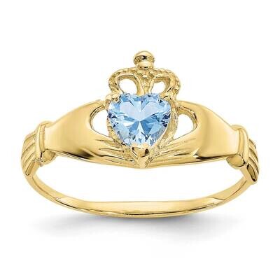 CZ Diamond March Birthstone Claddagh Heart Ring 10k Gold 10D1794, MPN: 10D1794, 191101729263