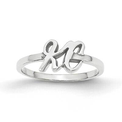 Laser Polished Initial Script or Block Font Ring Sterling Silver Rhodium-plated XNR75SS, MPN: XNR75…