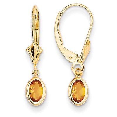 6x4 Oval Bezel November/Citrine Leverback Earrings 14k Gold XBE107, MPN: XBE107, 883957226545