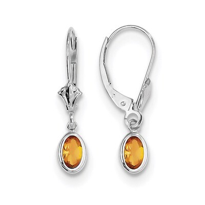 November Citrine Leverback Earrings 14k white Gold 6x4 Oval Bezel XBE299, MPN: XBE299, 191101433801
