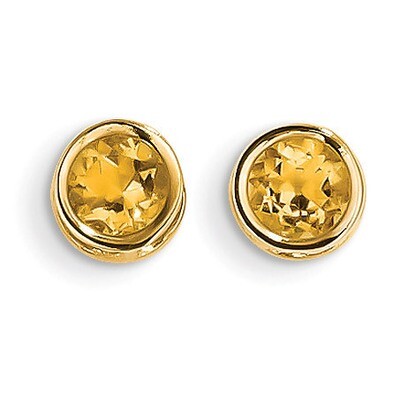 5mm Bezel Citrine Stud Earrings 14k Gold XBE154, MPN: XBE154, 883957086637