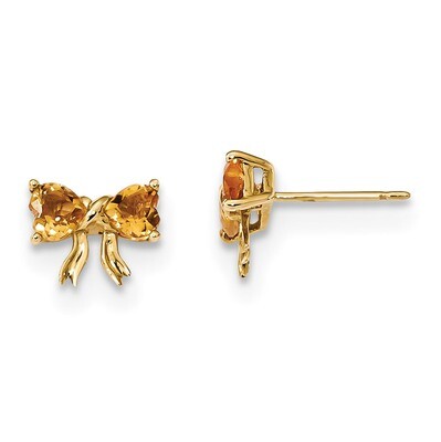 Citrine Bow Post Earrings 14k Gold Polished XBS541, MPN: XBS541, 191101168468