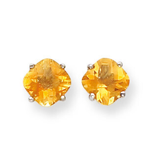 7x7mm Cushion Citrine Checker Earring 14k White Gold XE108WCC, MPN: XE108WCC, 883957090924