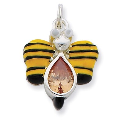 Enameled Butterfly with CZ Charm Sterling Silver QC7014