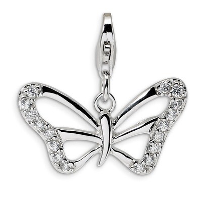 Diamond Polished Butterfly with Lobster Clasp Charm Sterling Silver QCC378, MPN: QCC378, 8839573333…