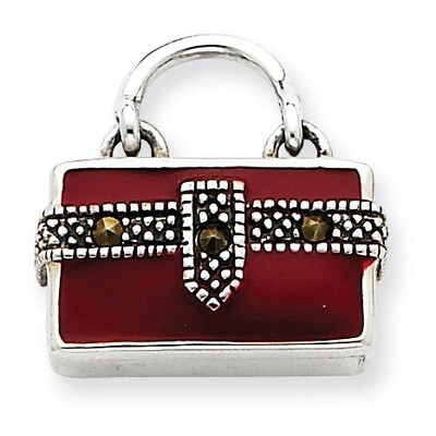 Enameled Purse Charm Sterling Silver QC3973