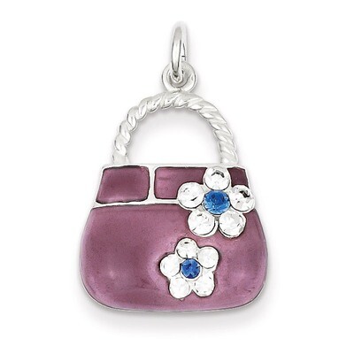 Purple Enameled Diamond Purse Charm Sterling Silver QC4219, MPN: QC4219, 191101182044