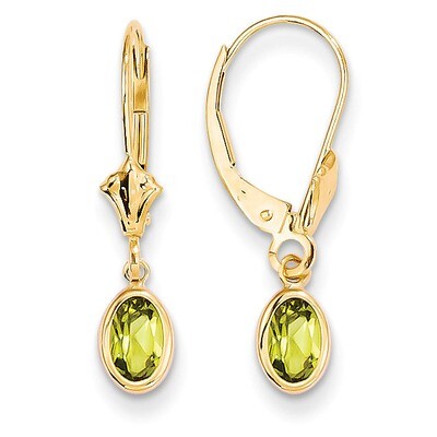 6x4 Oval Bezel August/Peridot Leverback Earrings 14k Gold XBE104, MPN: XBE104, 883957225395