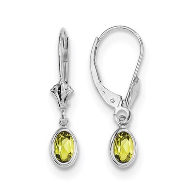 August Peridot Leverback Earrings 14k white Gold 6x4 Oval Bezel XBE296, MPN: XBE296, 191101433771