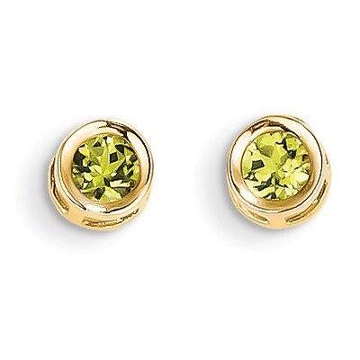 4mm Bezel August/Peridot Post Earrings 14k Gold XBE8, MPN: XBE8, 883957087115