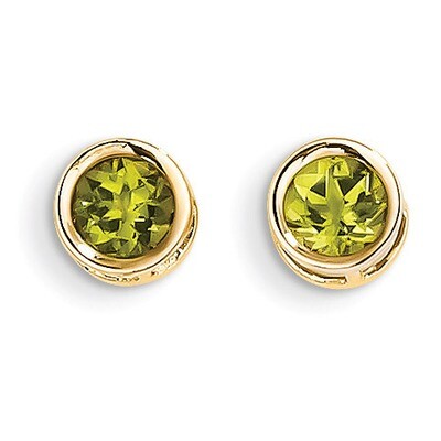 5mm Bezel Peridot Stud Earrings 14k Gold XBE151, MPN: XBE151, 883957086613