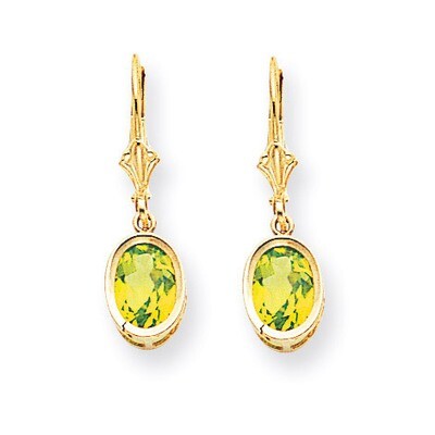 8x6mm Oval Peridot Leverback Earrings 14k Gold XLB107PE, MPN: XLB107PE, 883957119182