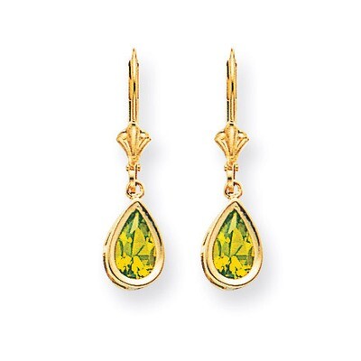 8x5mm Pear Peridot Leverback Earrings 14k Gold XLB103PE, MPN: XLB103PE, 883957118567