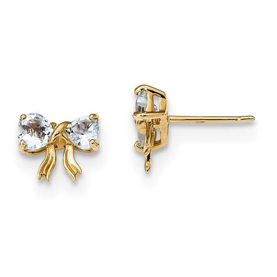 Aquamarine Bow Post Earrings 14k Gold Polished XBS523, MPN: XBS523, 191101168383