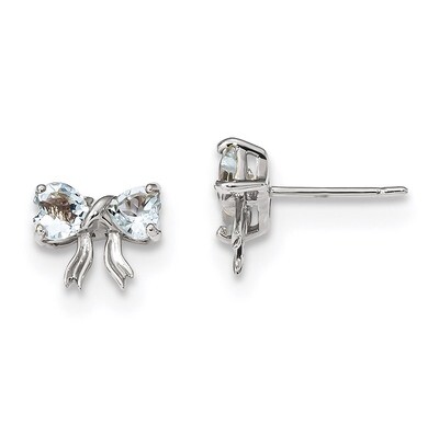 Aquamarine Bow Post Earrings 14k white Gold Polished XBS559, MPN: XBS559, 191101168505