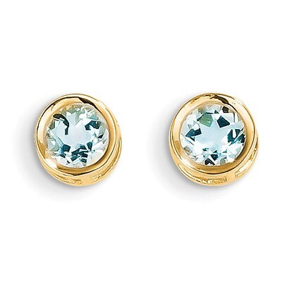 5mm Bezel Aquamarine Stud Earrings 14k Gold XBE146, MPN: XBE146, 883957086569
