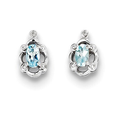 Aquamarine &amp; Diamond March Earrings Sterling Silver QBE21MAR, MPN: QBE21MAR, 883957487915