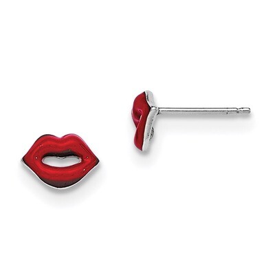 Enamel Lips Post Earrings Sterling Silver Rhodium-plated QGK143, MPN: QGK143, 191101111198