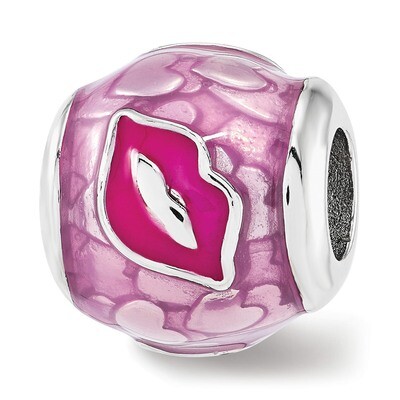 Pink Enameled Smooches Lips Bead Sterling Silver QRS3854, MPN: QRS3854,