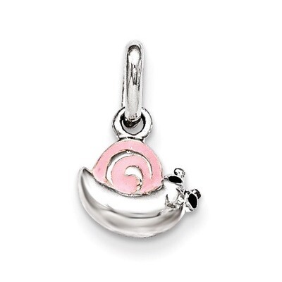 Pink Enamel Snail Kid&#39;s Pendant Sterling Silver QP4091