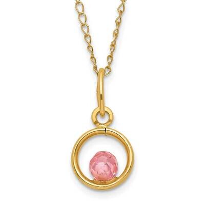 Pink CZ Circle with 3 Inch Extension Necklace 14k Gold GK491-13, MPN: GK491-13,