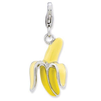 3-D Peeled Banana Charm Sterling Silver Enameled QCC732 by Amore La Vita, MPN: QCC732, 886774234670