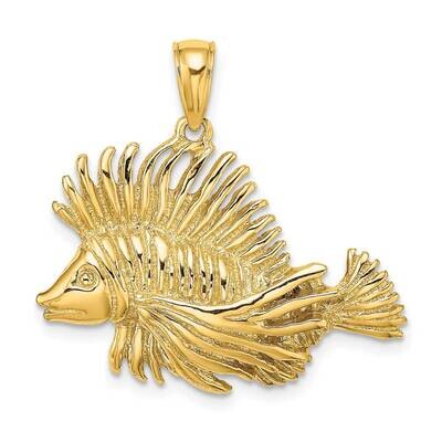 Polished Textured Lion Fish Charm 14k Gold 2-D K7867, MPN: K7867, 637218043552