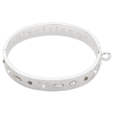 Nikki Lissoni Hammered Bangle of 14mm Swarovski Crystals One Loop To Attach A Charm Rose Gold-plate…