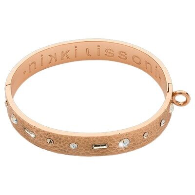 Nikki Lissoni Hammered Bangle of 14mm Swarovski Crystals One Loop To Attach A Charm Rose Gold-plate…