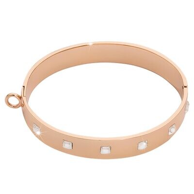 Nikki Lissoni Bangle of 1cm with Square Swarovski Crystals One Loop To Attach A Charm Rose Gold-pla…