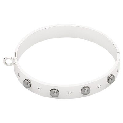 Nikki Lissoni Bangle of 1cm with Grey Pearls Swarovski Crystals One Loop To Attach A Charm Silver-p…