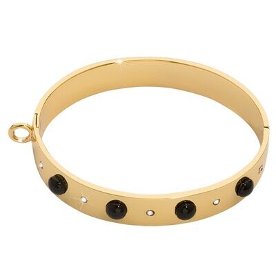Nikki Lissoni Bangle of 1cm with Black Pearls Swarovski Crystals One Loop To Attach A Charm Gold-pl…