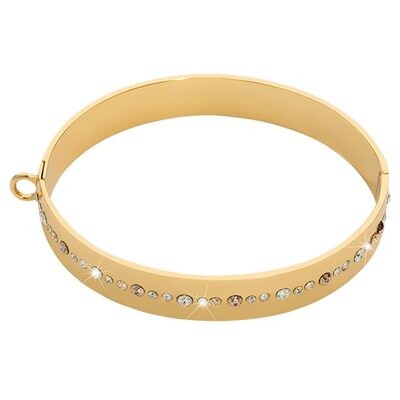 Nikki Lissoni Bangle of 1cm with Clear Peach Swarovski Crystals One Loop To Attach A Charm Gold-pla…