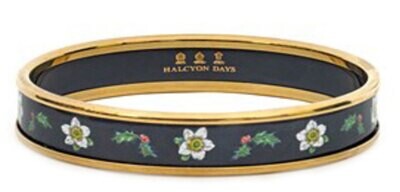 Halcyon Days 1cm Christmas Hellebores Navy Gold Small Bangle Bracelet PBCHH1110GS, MPN: PBCHH1110GS,