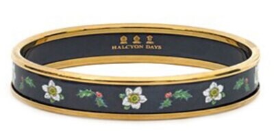 Halcyon Days 1cm Christmas Hellebores Navy Gold Medium Bangle Bracelet PBCHH1110GM, MPN: PBCHH1110G…