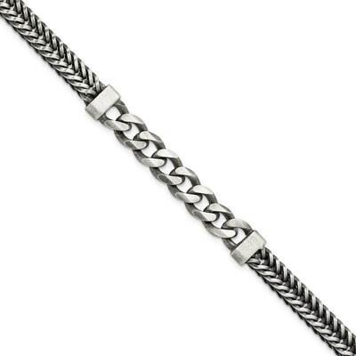Brushed Antiqued Wheat &amp; Curb Chain Bracelet Sterling Silver QG5740-8.5, MPN: QG5740-8.5, 191101769…