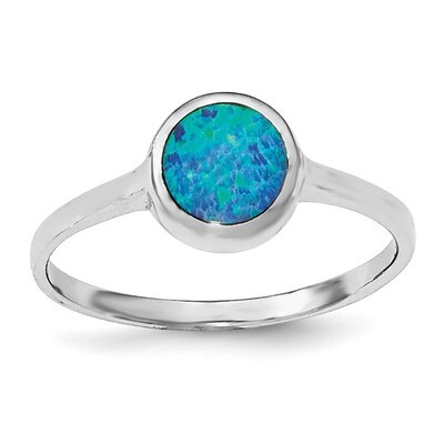 Round Synthetic Opal Ring Sterling Silver Rhodium-plated Polished QR6318, MPN: QR6318, 191101312465