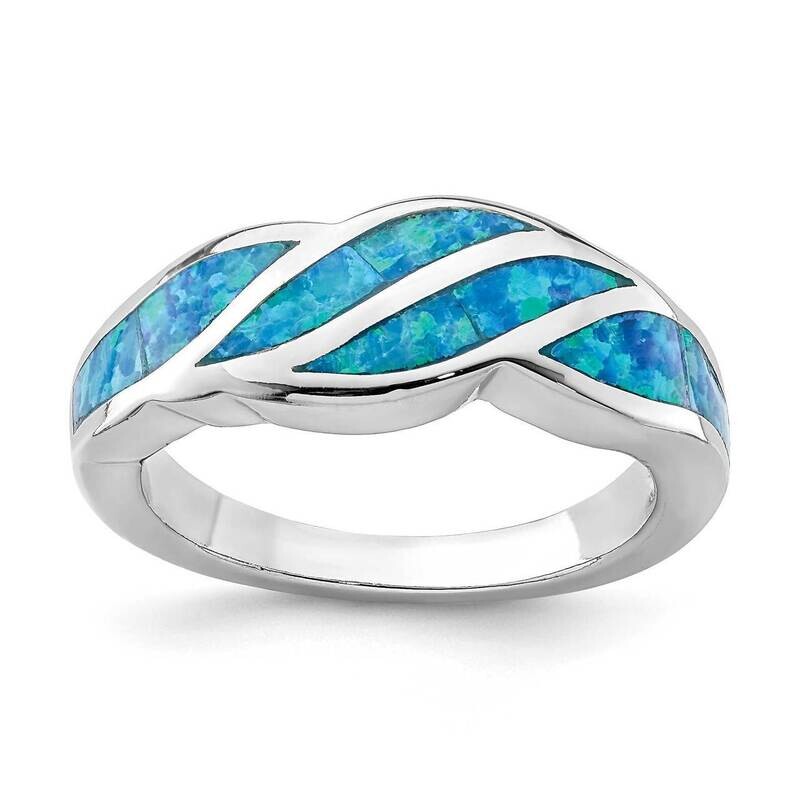 Created Blue Opal Inlay Ring Sterling Silver Rhodium-plated QR6992, MPN: QR6992, 883957839691