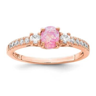Created Pink Opal &amp; CZ Diamond Ring Sterling Silver Rose-tone QR7146, MPN: QR7146, 883957731094