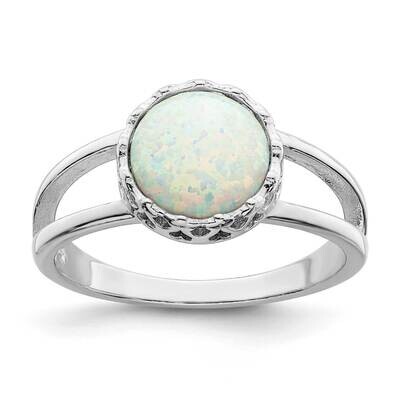 Round White Created Opal Inlay Ring Sterling Silver Rhodium-Plated QR7333, MPN: QR7333,
