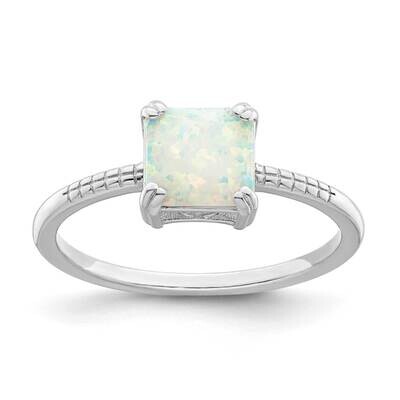 Square White Created Opal Ring Sterling Silver Rhodium-Plated Polished QR7328, MPN: QR7328,